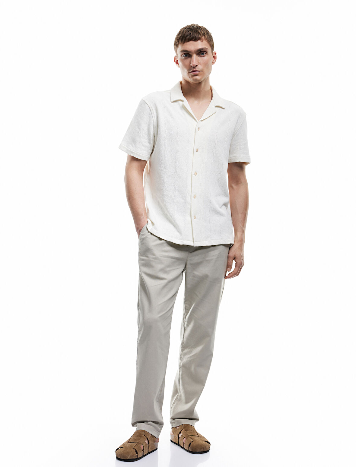 Beli Bağcıklı Cep Detaylı Keten Pamuk Karışımlı Pantolon