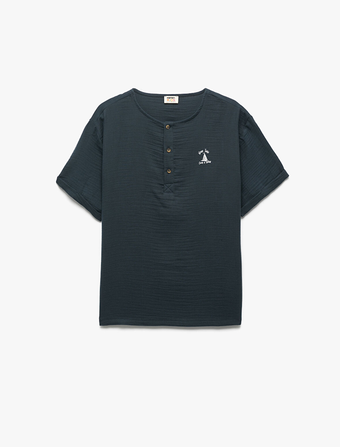 Bisiklet Yaka Düğmeli Kısa Kollu Pamuklu Tişört