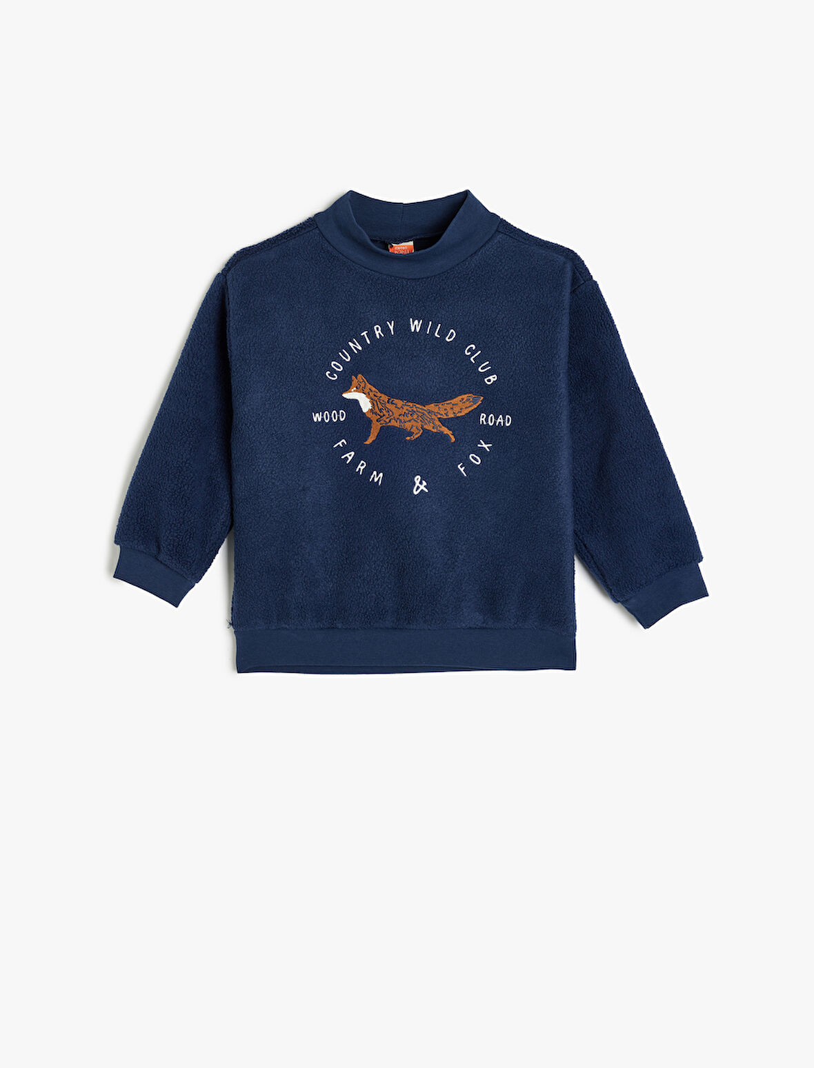 Uzun Kollu Tilki Baskılı Dik Yaka Şardonlu Pamuklu Sweatshirt 