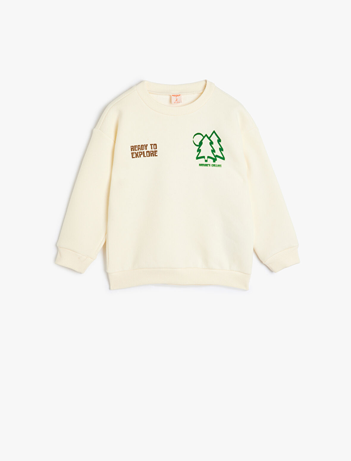 Doğa Temalı Bisiklet Yaka Baskılı Şardonlu Sweatshirt