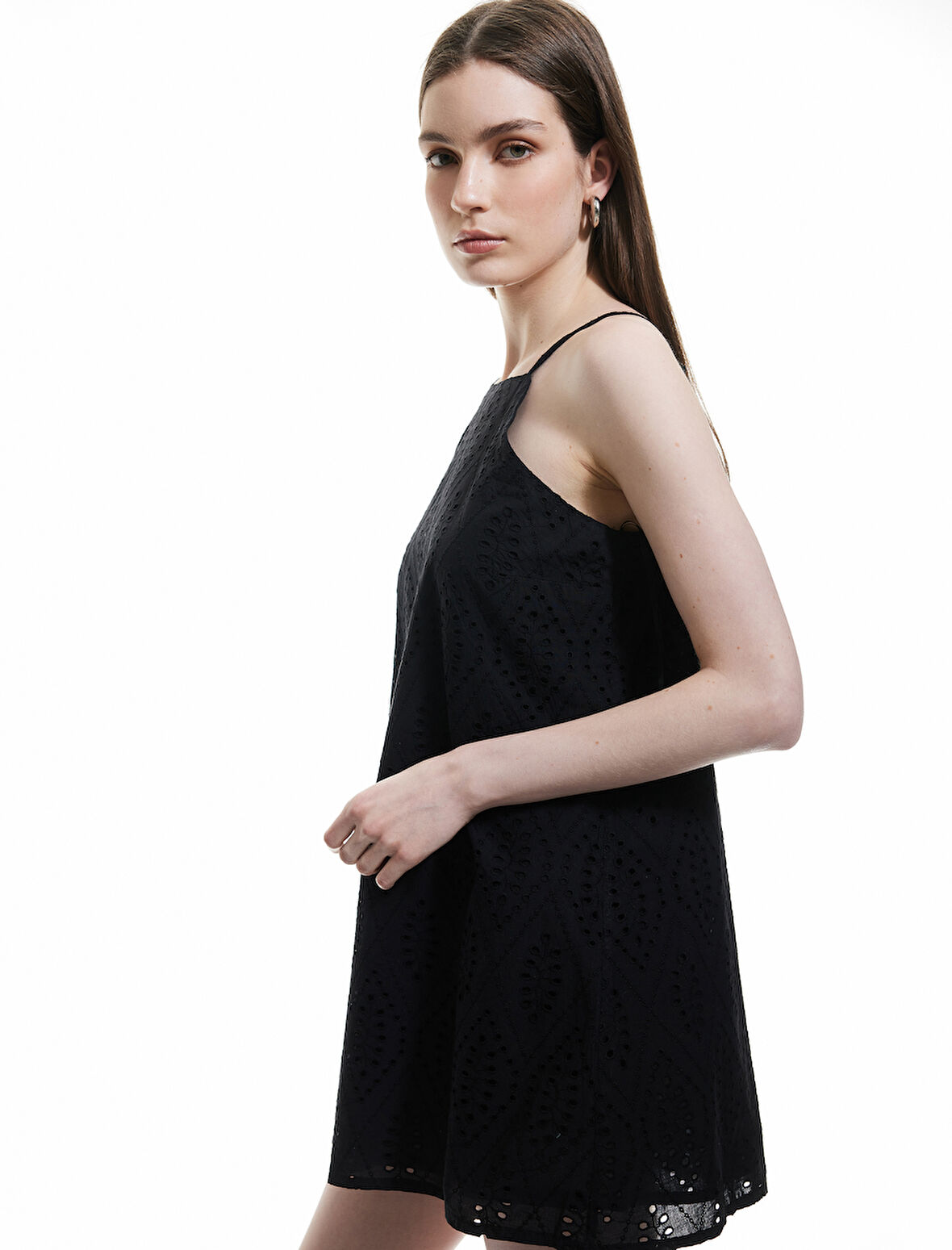 Pamuklu A Kesim Mini Halter Yaka İnce Askılı Fisto Elbise