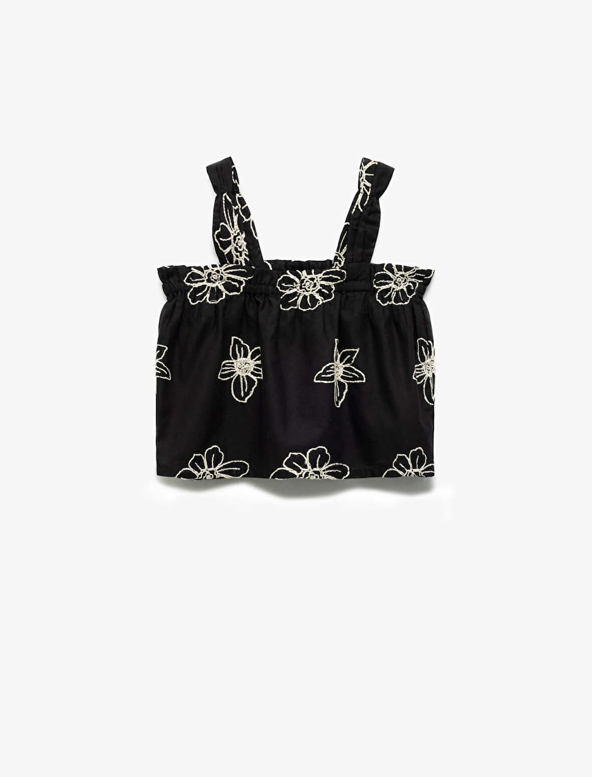 Askılı Kare Yaka Pamuklu Çiçekli Bluz