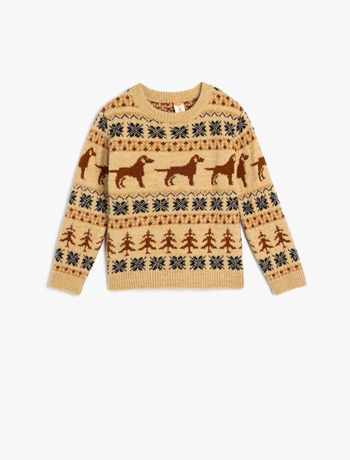 Bisiklet Yaka Uzun Kollu Desenli Triko Kazak