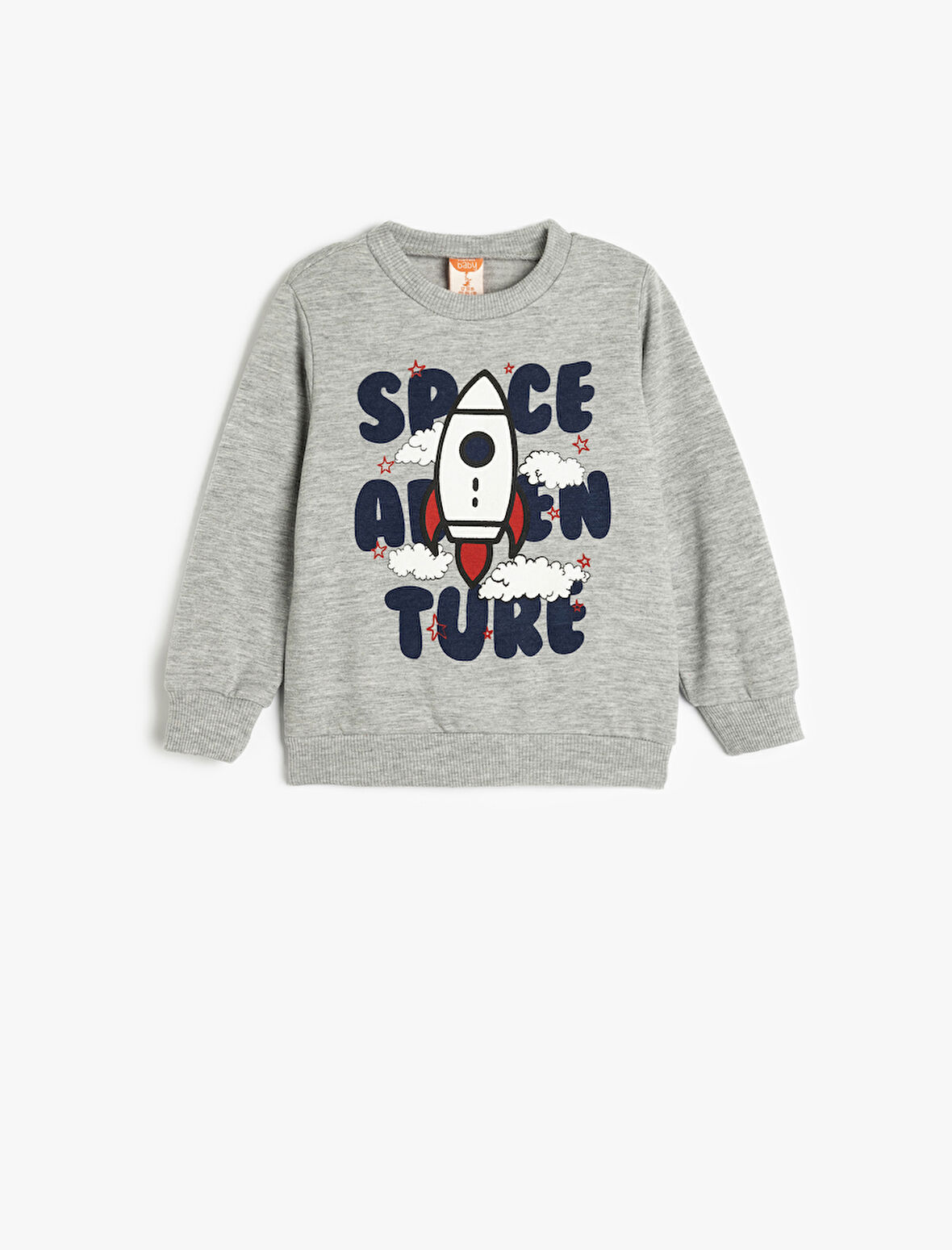 Sweatshirt Uzay Baskılı Şardonlu Uzun Kollu Bisiklet Yaka