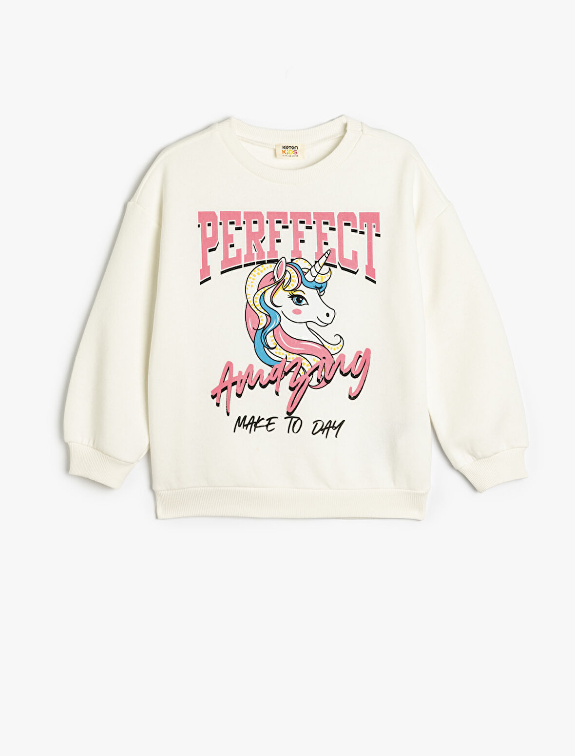 Unicorn Baskılı Sweat Bisiklet Yaka Uzun Kollu Şardonlu 