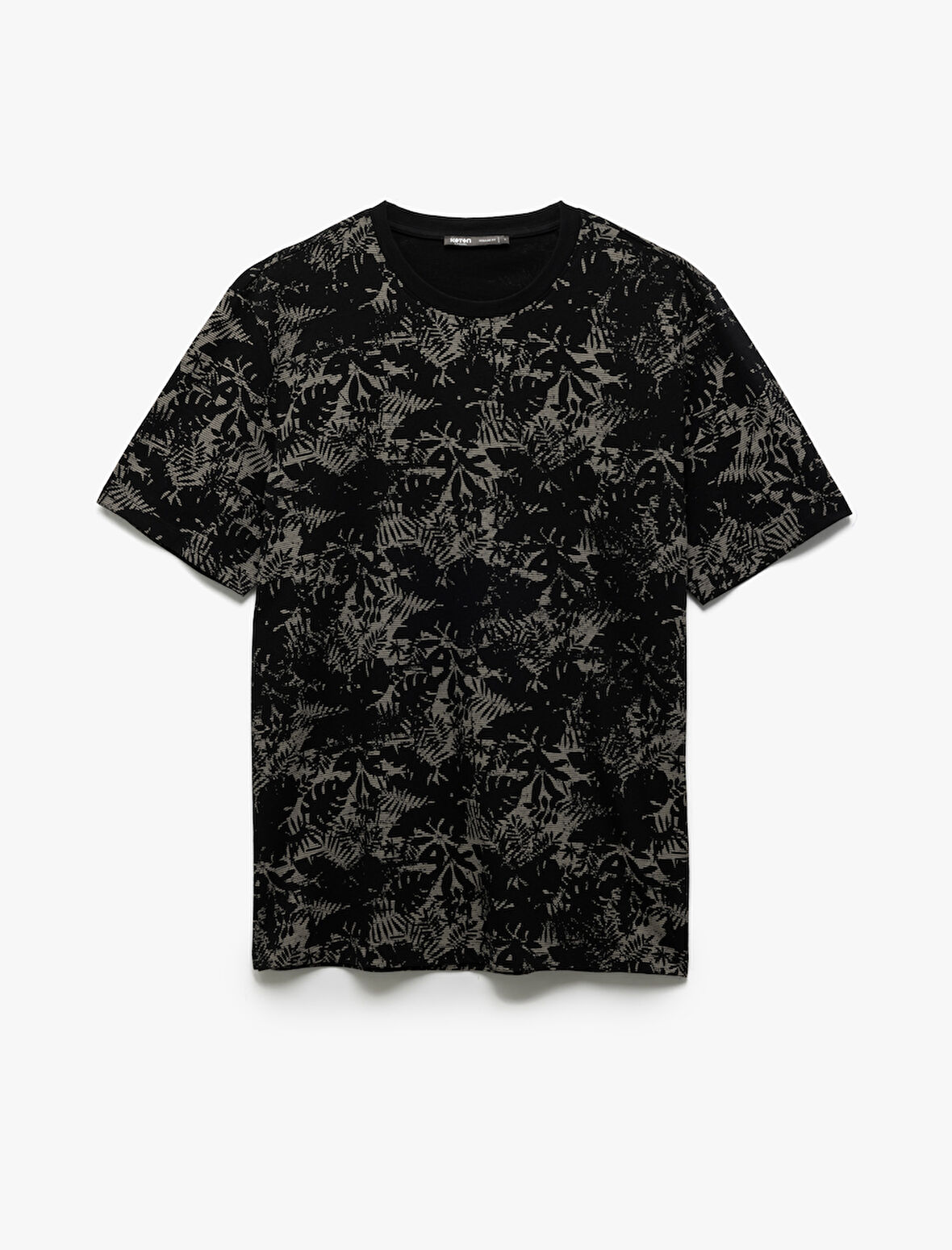 Bisiklet Yaka Regular Fit Kısa Kollu Pamuklu Yaprak Baskılı Tişört