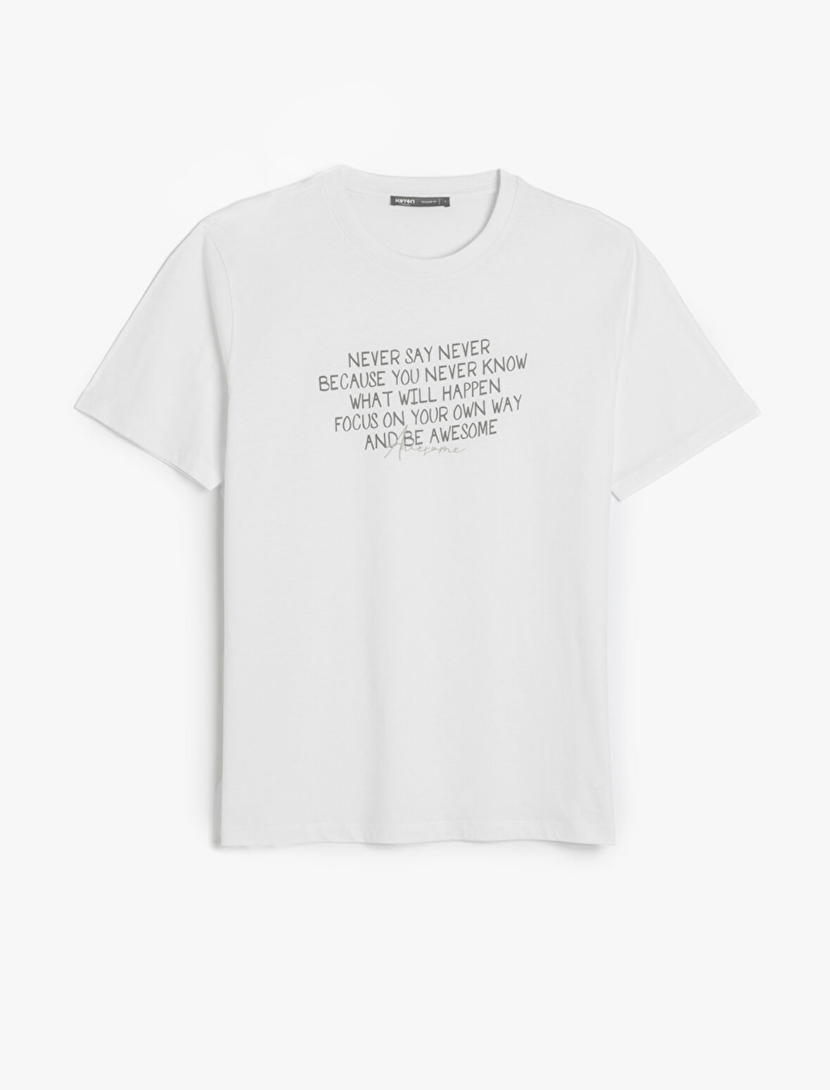 Kısa Kollu Pamuklu Regular Fit Bisiklet Yaka Slogan Baskılı Tişört