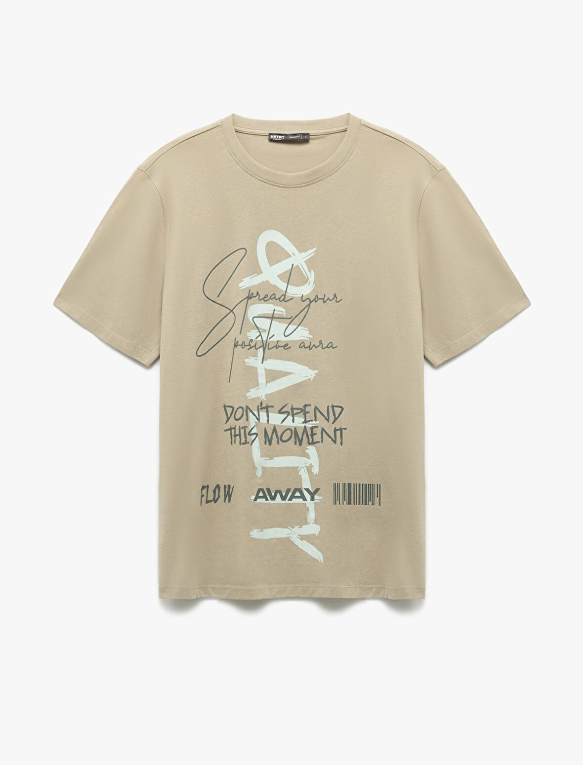 Bisiklet Yaka Regular Fit Kısa Kollu Pamuklu Slogan Baskılı Tişört