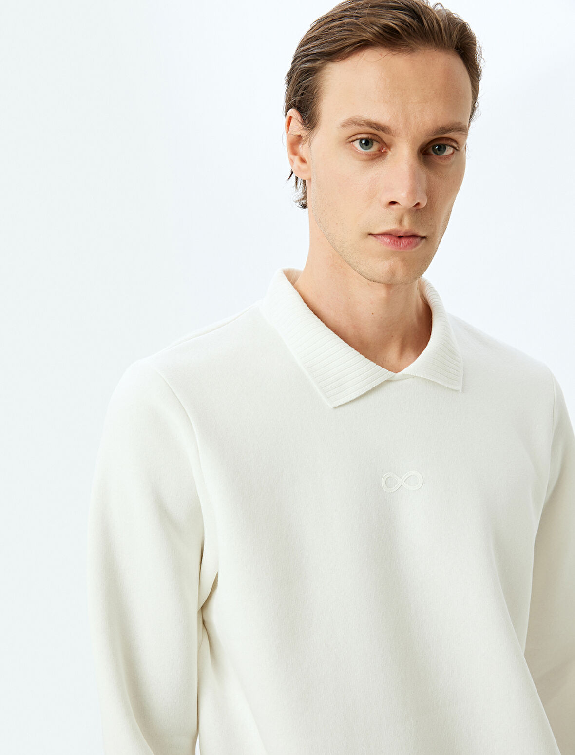 Polo Yaka Şardonlu Pamuk Karışımlı Basic Baskılı Sweatshirt