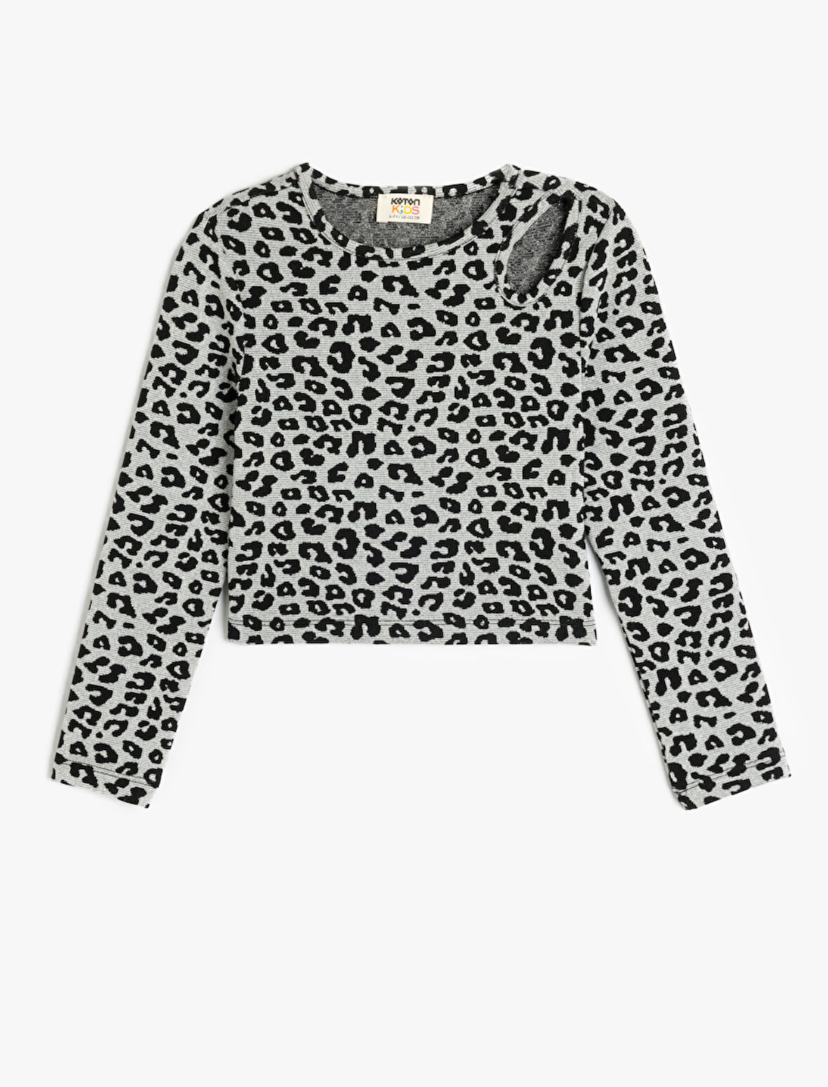 Leopar Desenli Bluz Uzun Kollu Bisiklet Yaka Pencere Detaylı 