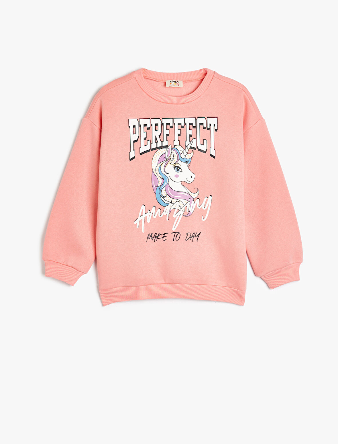 Sweatshirt Unicorn Baskılı Uzun Kollu Bisiklet Yaka Pamuk Karışımlı Şardonlu 