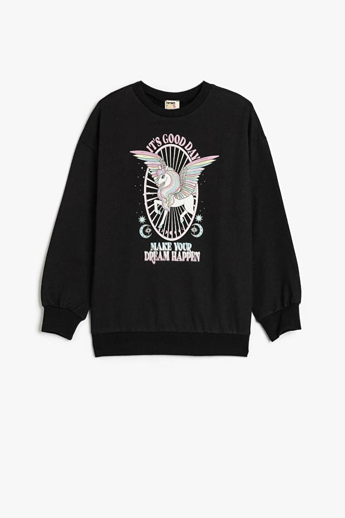 Koton Kız Çocuk Sweatshirt Unicorn Baskılı Uzun Kollu Bisiklet Yaka Şardonlu