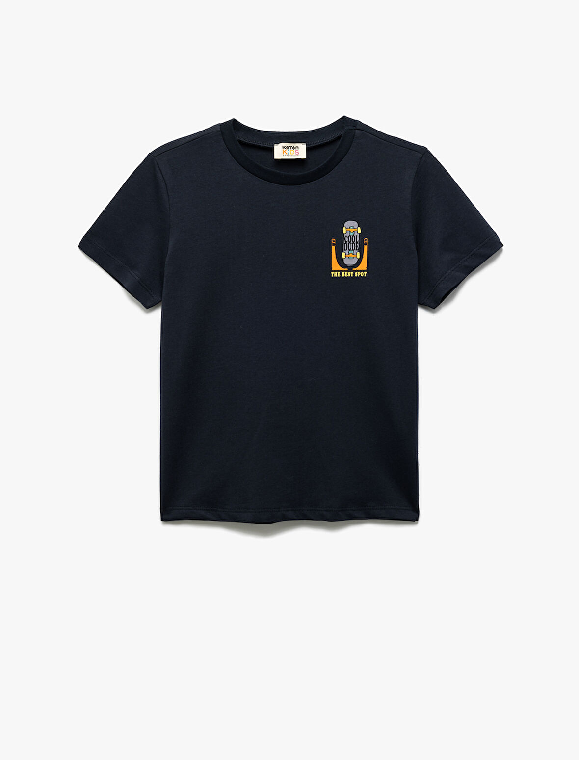 Pamuklu Kısa Kollu Bisiklet Yaka Baskı Detaylı Tişört