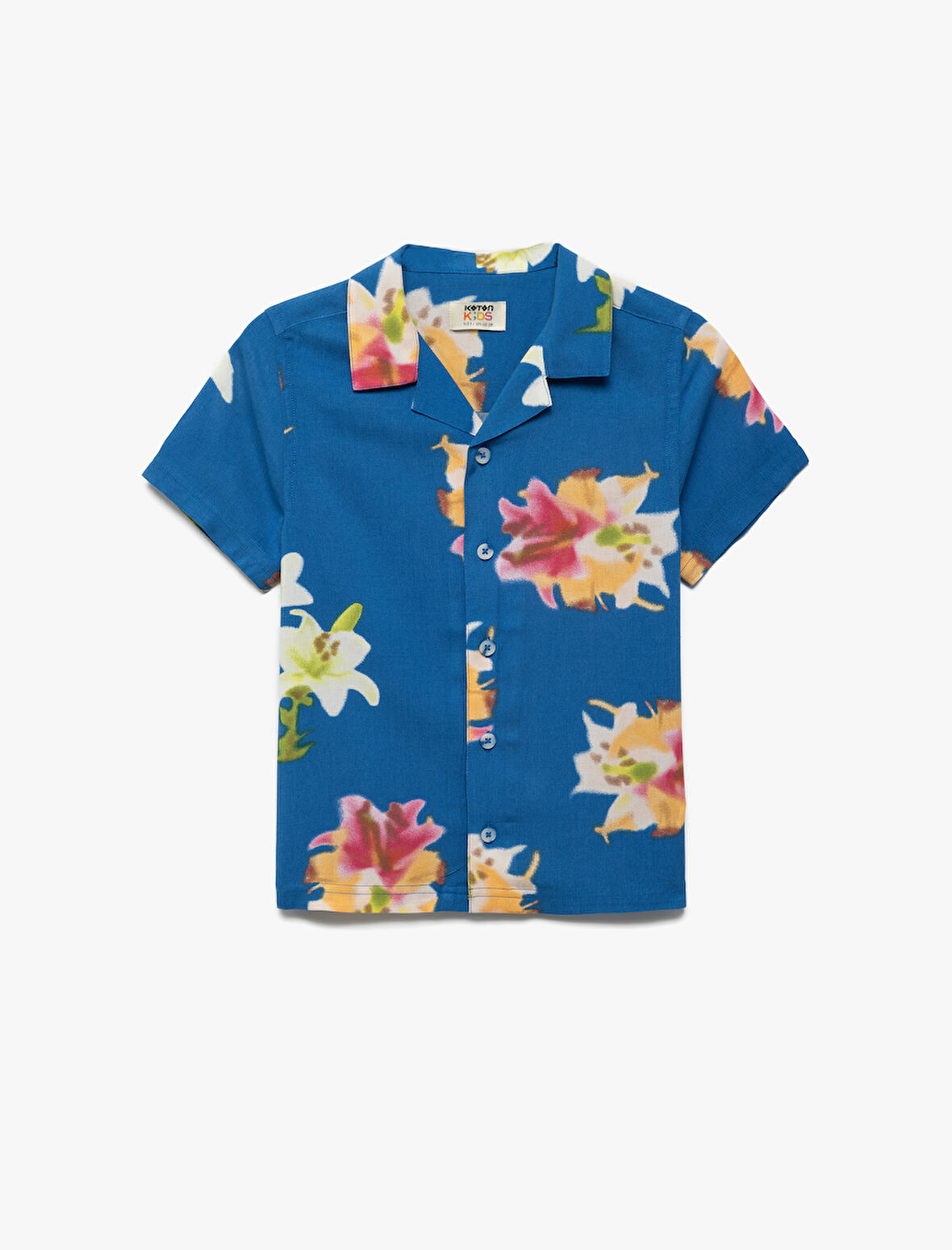 Kısa Kollu Düğmeli Çiçek Desenli Viskon Gömlek