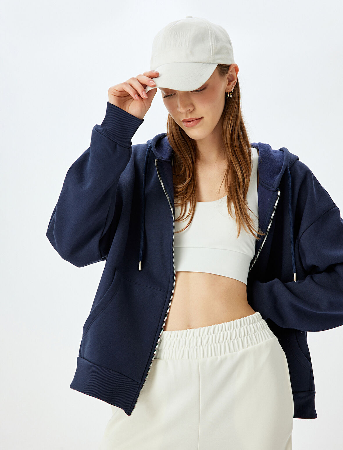 Şardonlu Oversize Kapüşonlu Uzun Kollu Spor Sweatshirt