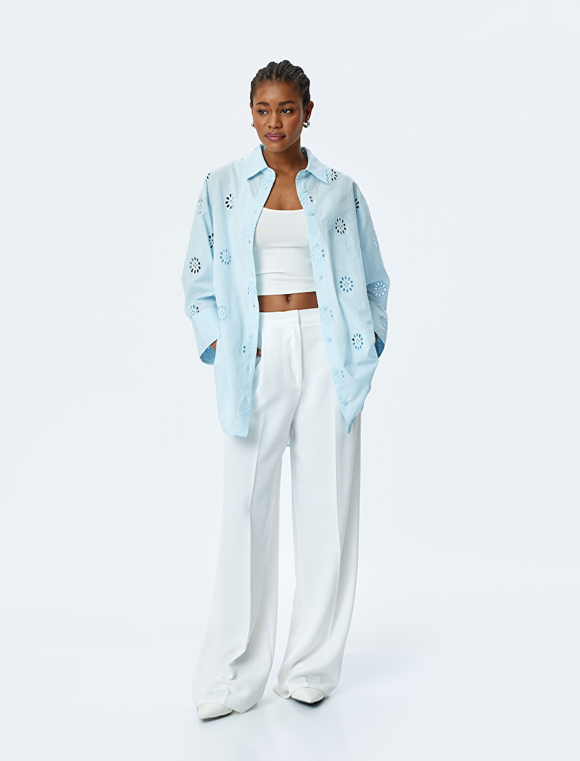 Pamuklu Rahat Kalıp 3/4 Kol Gömlek Yaka Uzun Fistolu Tunik