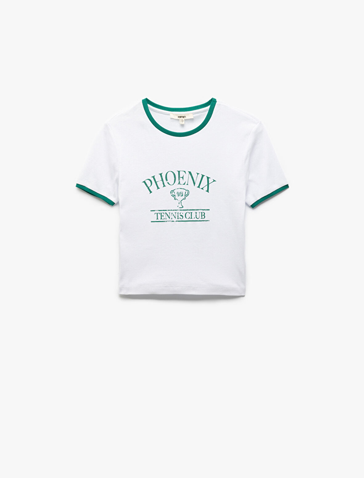 Pamuklu Kısa Kollu Bisiklet Yaka Tenis Temalı Baskılı Kadın Tişört