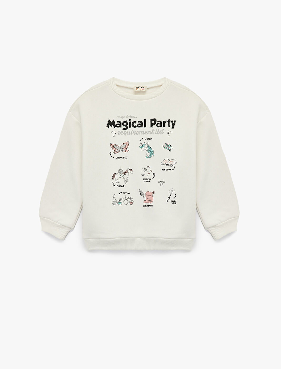 Şardonlu Uzun Kollu Bisiklet Yaka Baskılı Sweatshirt