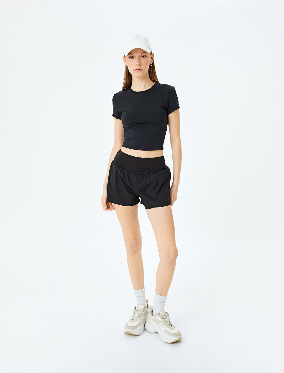 Slim Fit Kısa Kollu Bisiklet Yaka Crop Spor Tişört