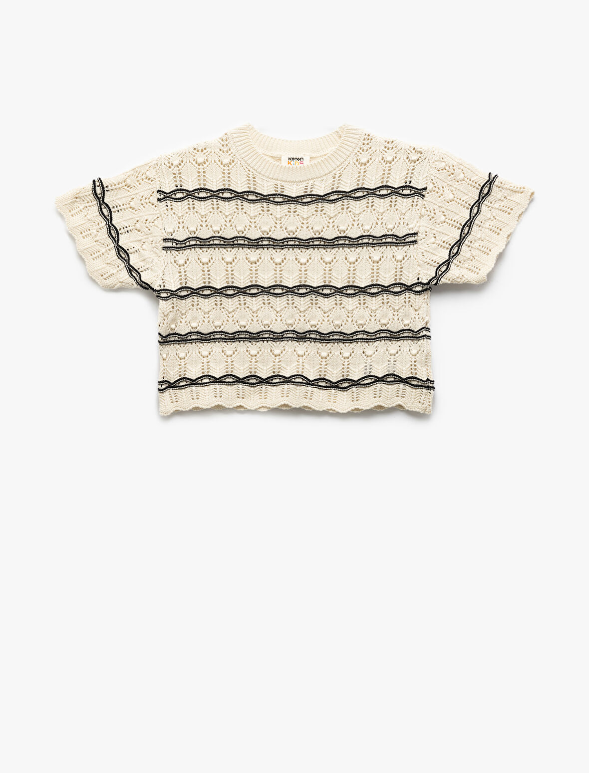 Bisiklet Yaka Dokulu Kısa Kollu Triko Kazak 