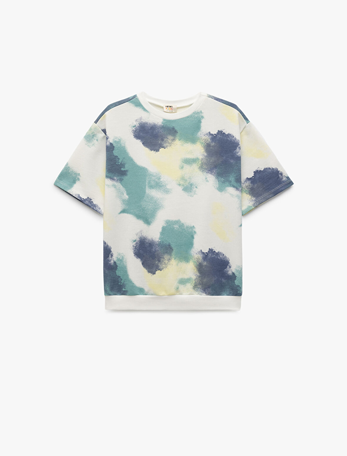 Desenli Kısa Kollu Bisiklet Yaka Sweatshirt