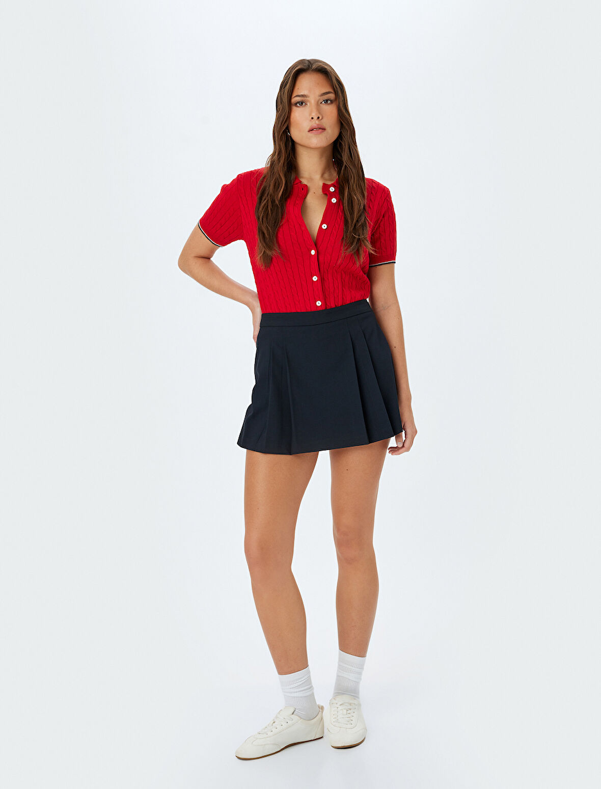 Standart Bel Pileli Mini Şort Etek