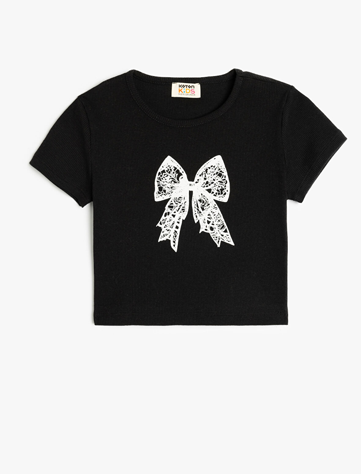 Bisiklet Yaka Kısa Kollu Fiyonk Detaylı Pamuklu Tişört