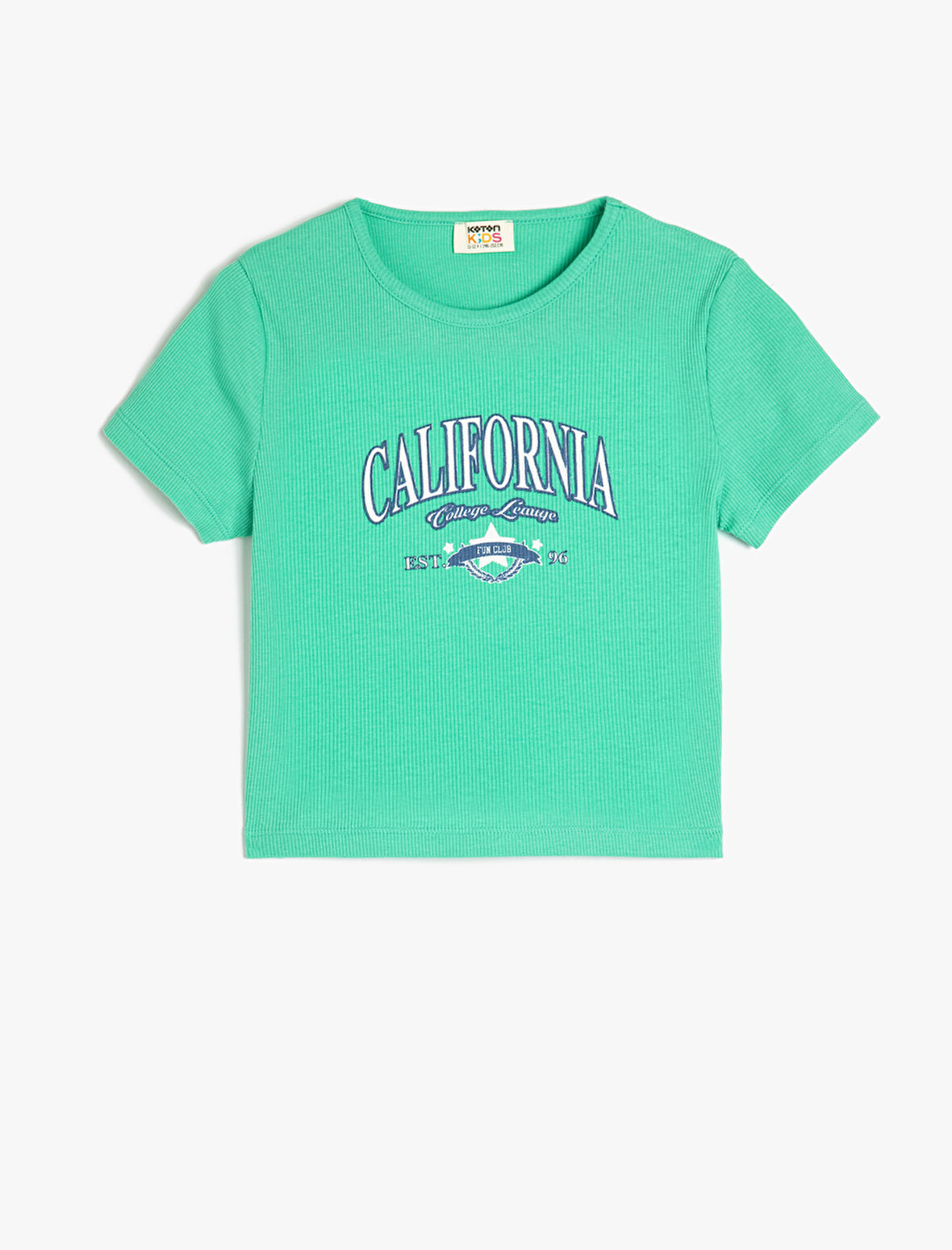 California Baskılı Kısa Kollu Bisiklet Yaka Pamuklu Crop Tişört