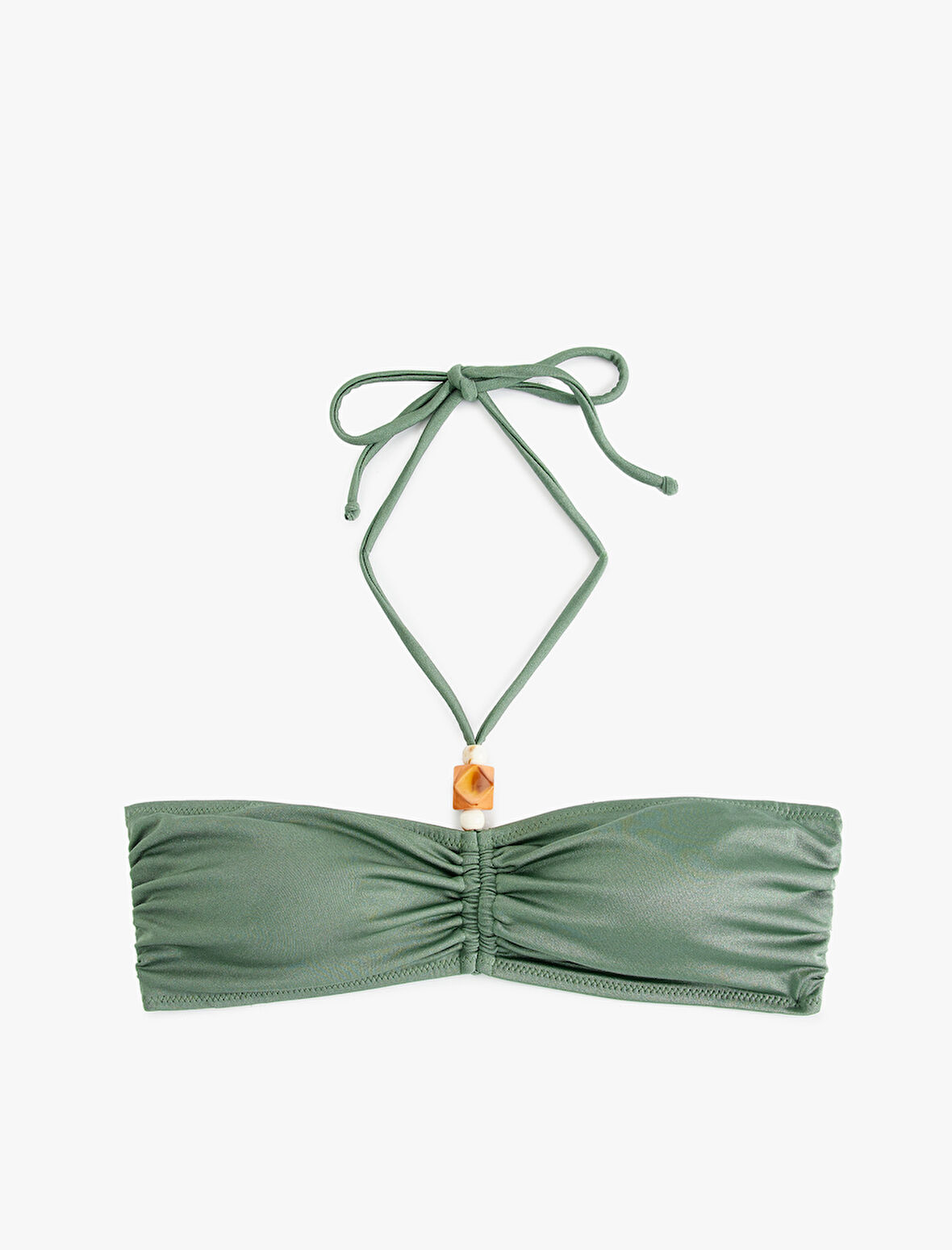 Aksesuarlı Boyundan Bağlamalı İpli Straplez Bikini Üstü
