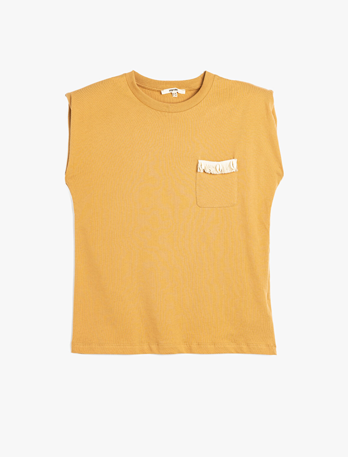 Pamuklu Aplike Cep Detaylı Bisiklet Yaka Kolsuz Tişört