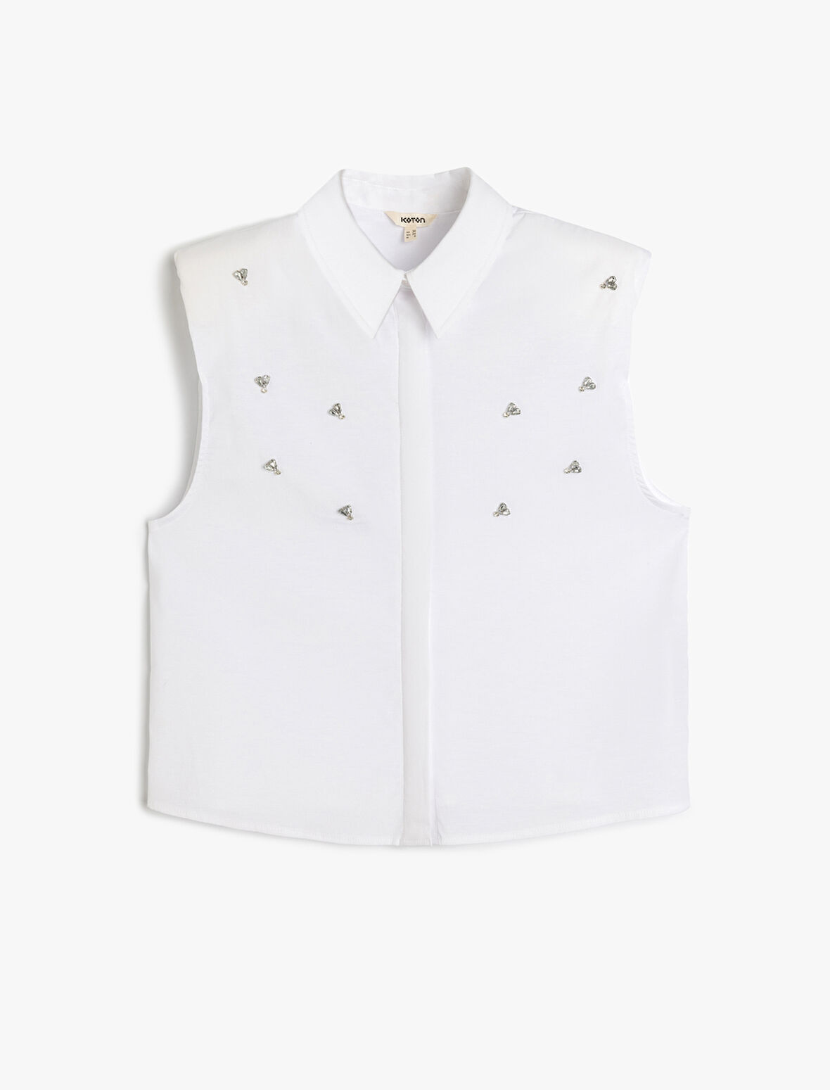 Regular Fit Pamuk Karışımlı Kolsuz Vatkalı Taşlı Gömlek