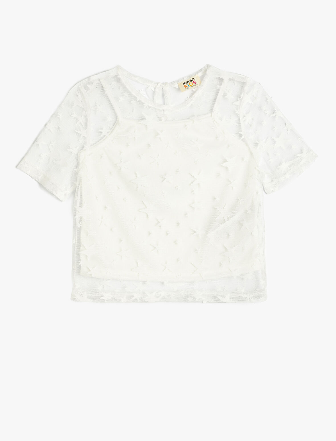 Dantel Detaylı Bisiklet Yaka Kısa Kollu Bluz