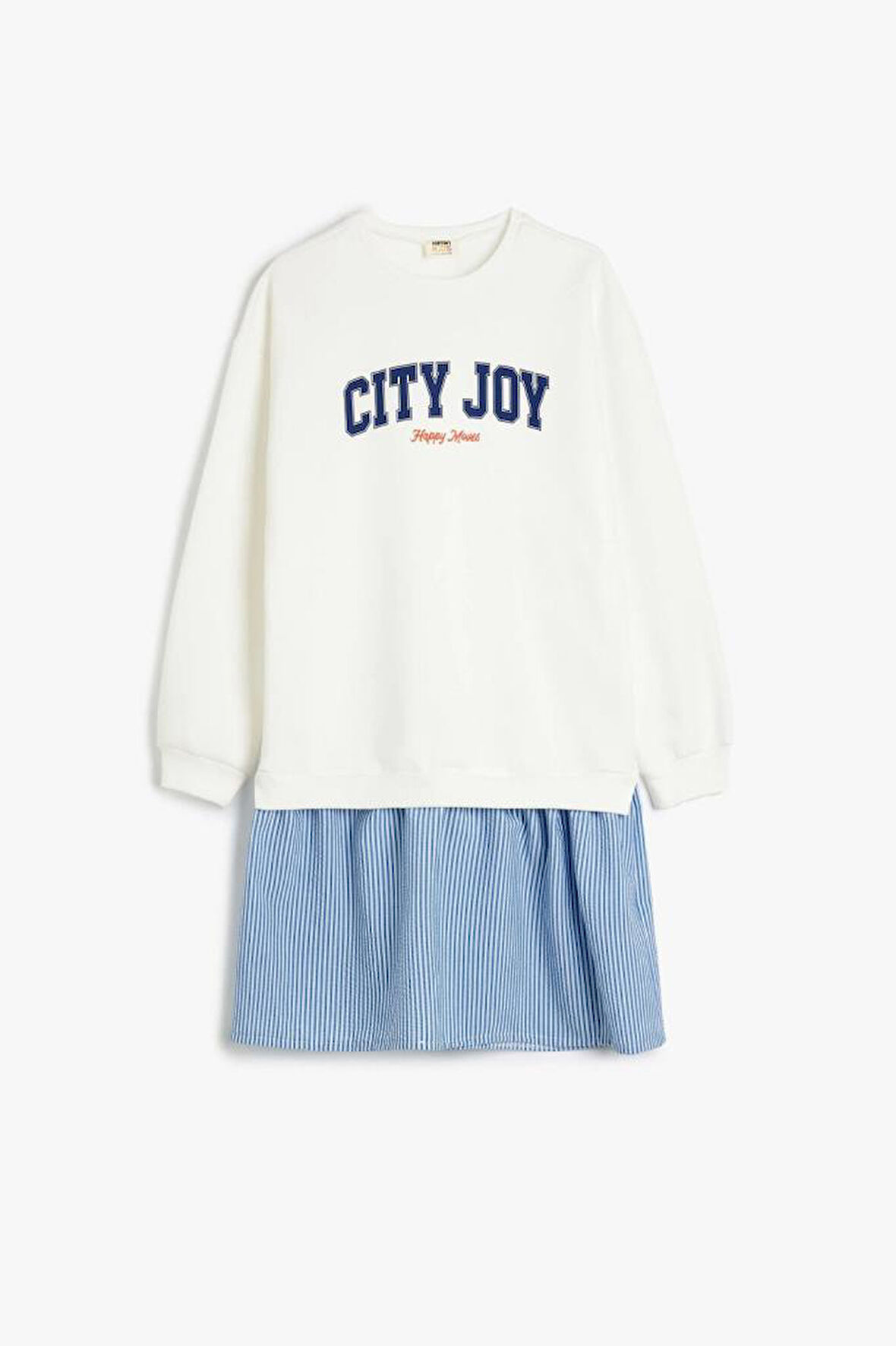 Koton Kız Çocuk Baskı Detaylı Uzun Kolu Bisiklet Yaka Sweat Elbise