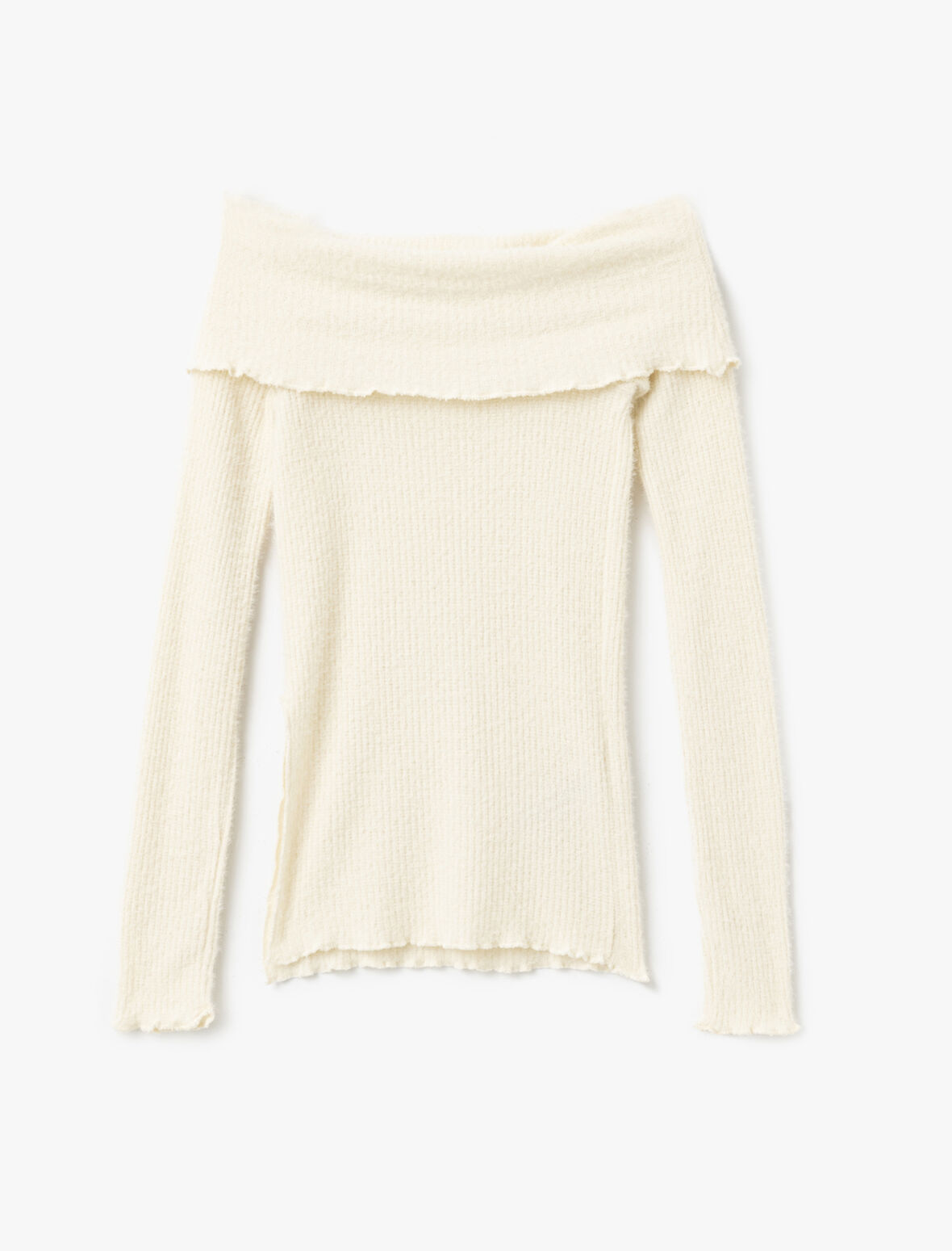 Madonna Yaka Omzu Açık Uzun Kollu Yırtmaç Detaylı Tişört