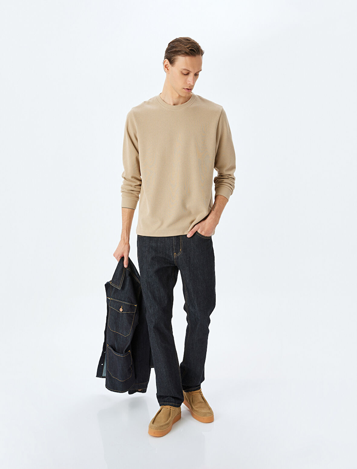 Pamuk Karışımlı Basic Bisiklet Yaka Sweatshirt