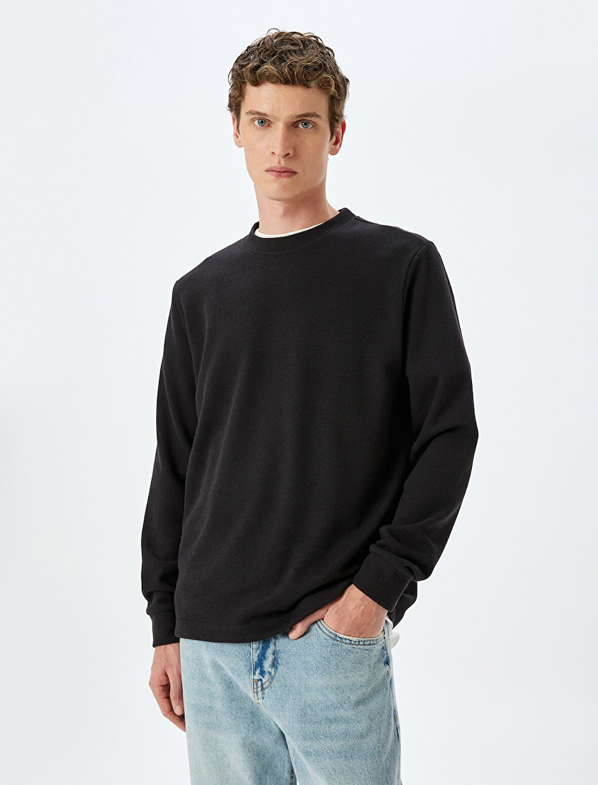 Pamuk Karışımlı Basic Bisiklet Yaka Sweatshirt