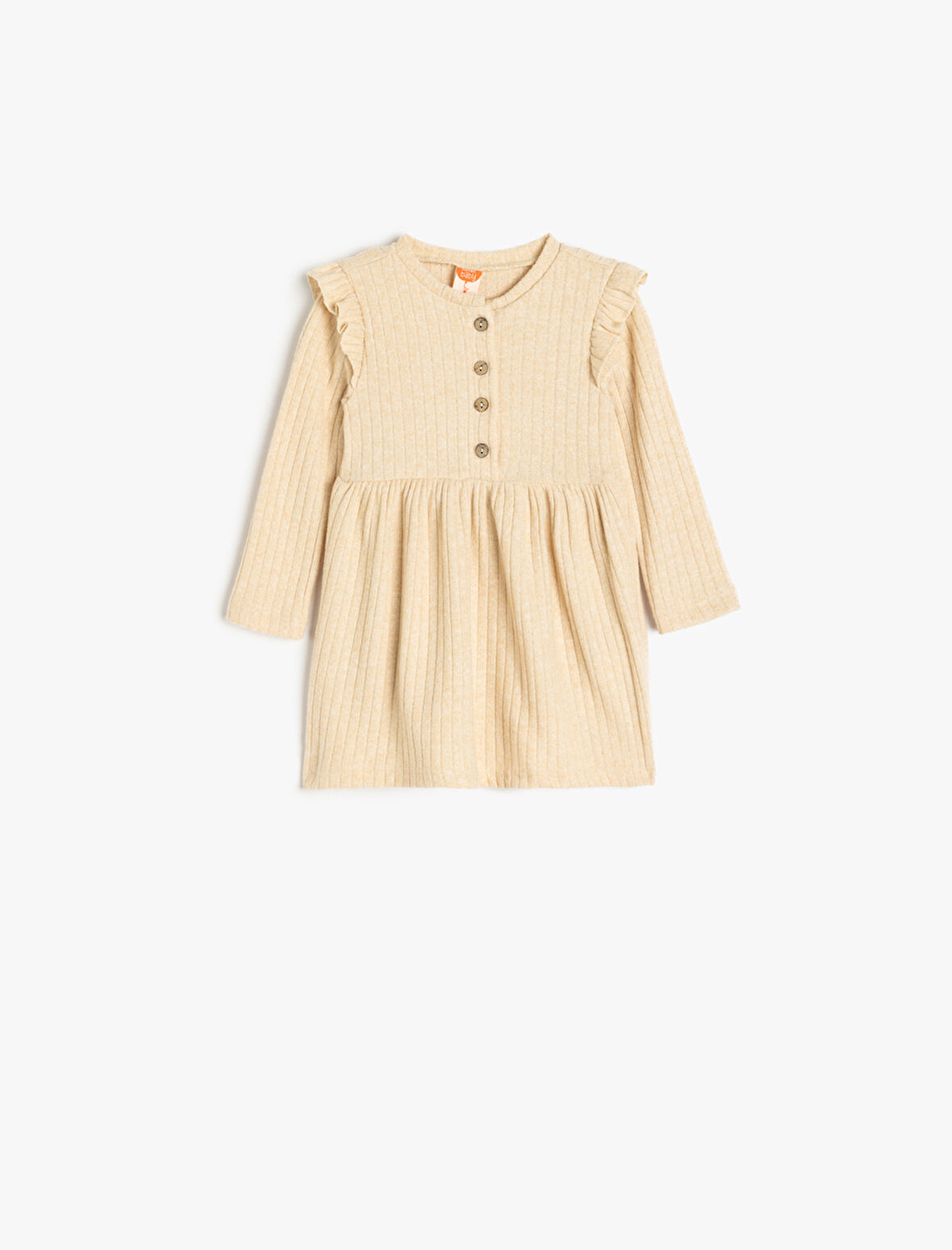 Fırfır Detaylı Uzun Kollu A Kesim Bisiklet Yaka Elbise