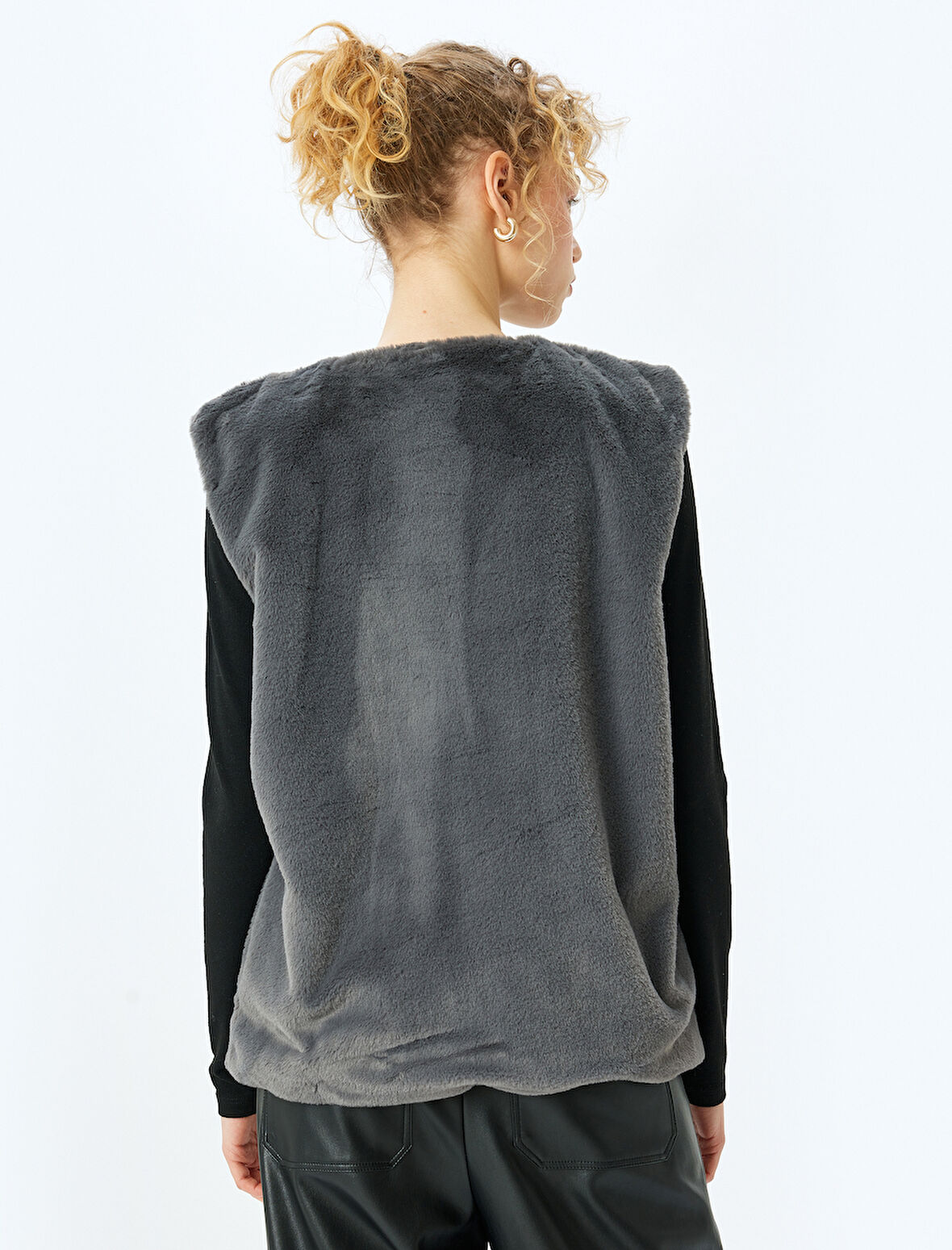 Suni Kürk Bisiklet Yaka Düğmeli Kolsuz Yelek