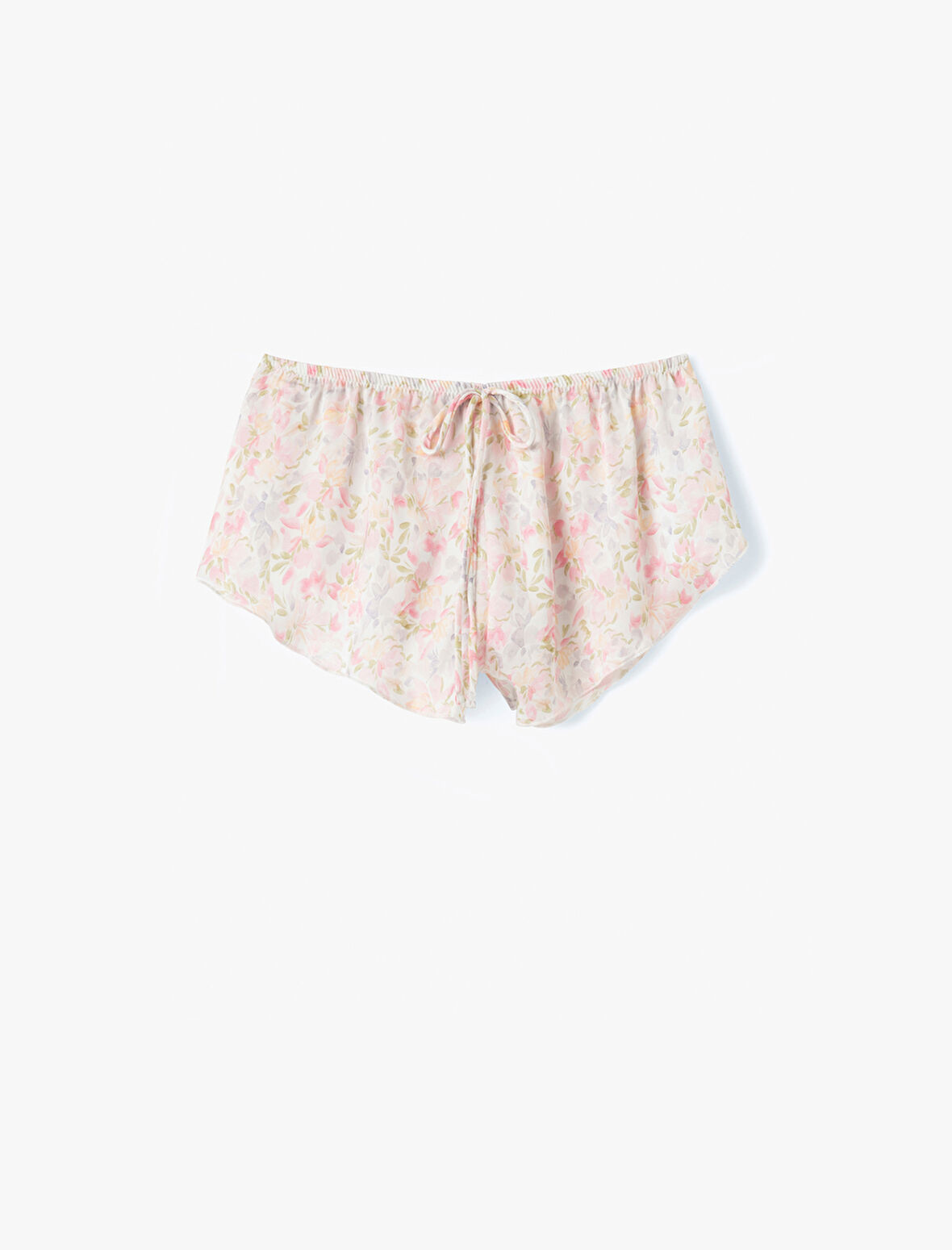Bol Kalıp Beli Bağlamalı Çiçekli Mini Şort Pijama Altı