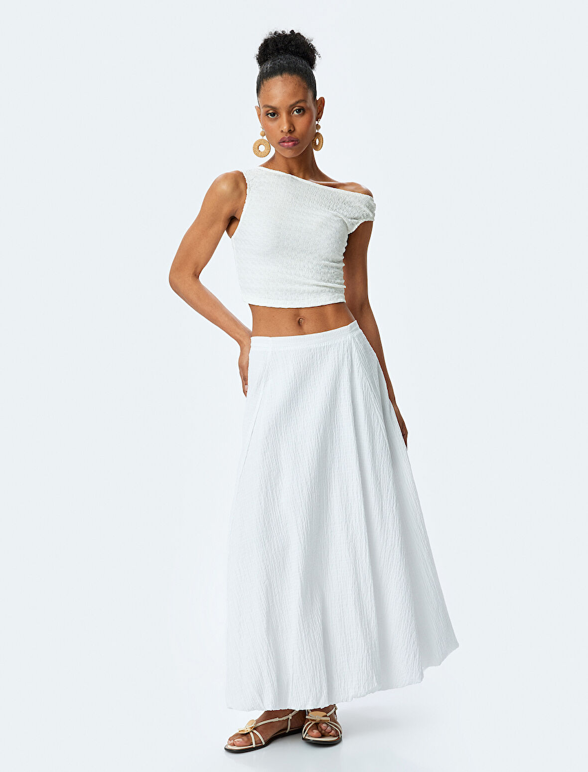 Astarlı Pamuklu Yüksek Bel Uzun Balon Etek