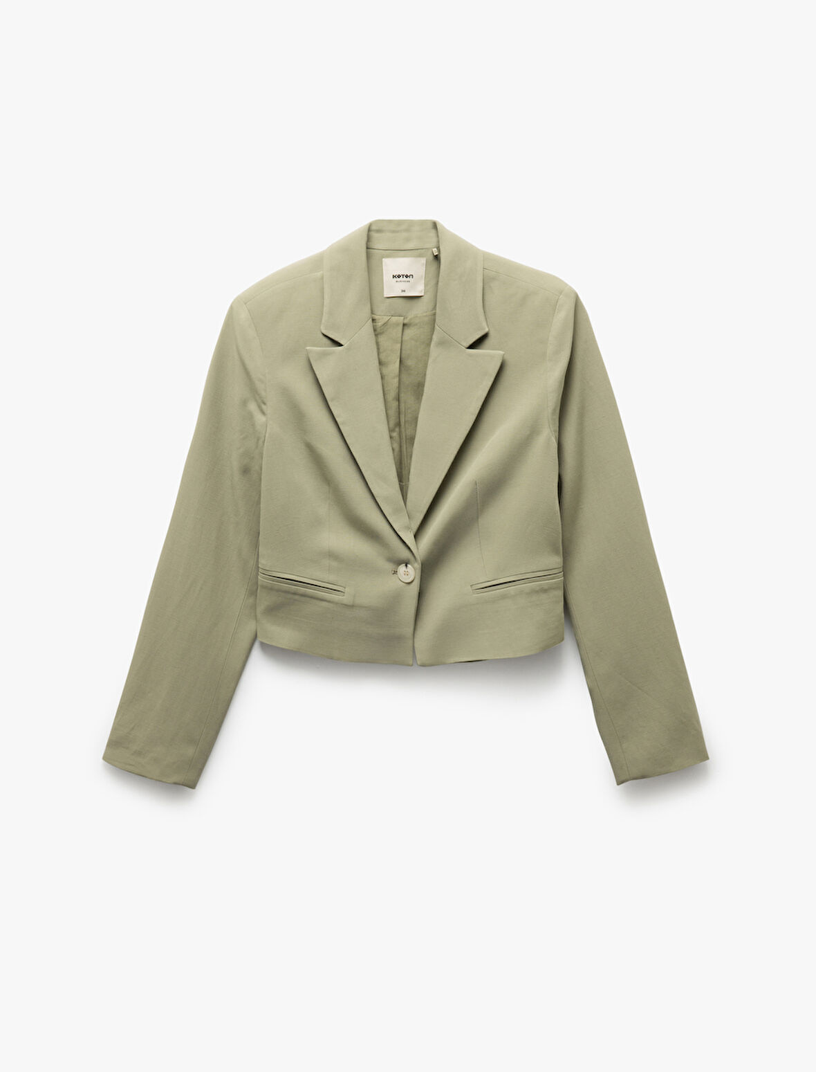 Viskon-Keten Karışımlı Klasik Kruvaze Crop Blazer Ceket