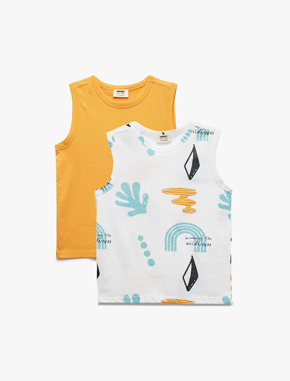 Pamuklu Baskılı Bisiklet Yaka Kolsuz 2'li Atlet Seti