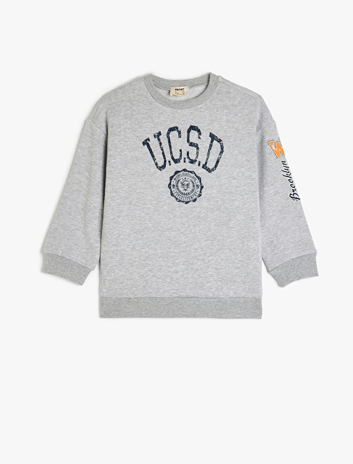 Kolej Baskılı Uzun Kollu Bisiklet Yaka Pamuklu Şardonlu Sweatshirt