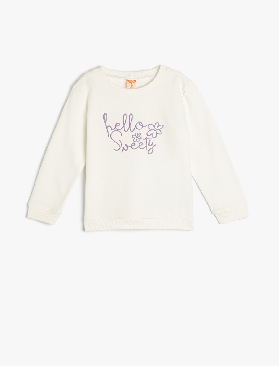 Nakış Detaylı Uzun Kollu Pamuklu Şardonlu Basic Sweatshirt