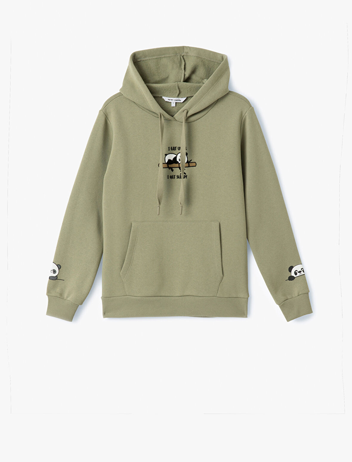Panda Baskılı Kapüşonlu Kanguru Cepli Şardonlu Oversize Sweatshirt