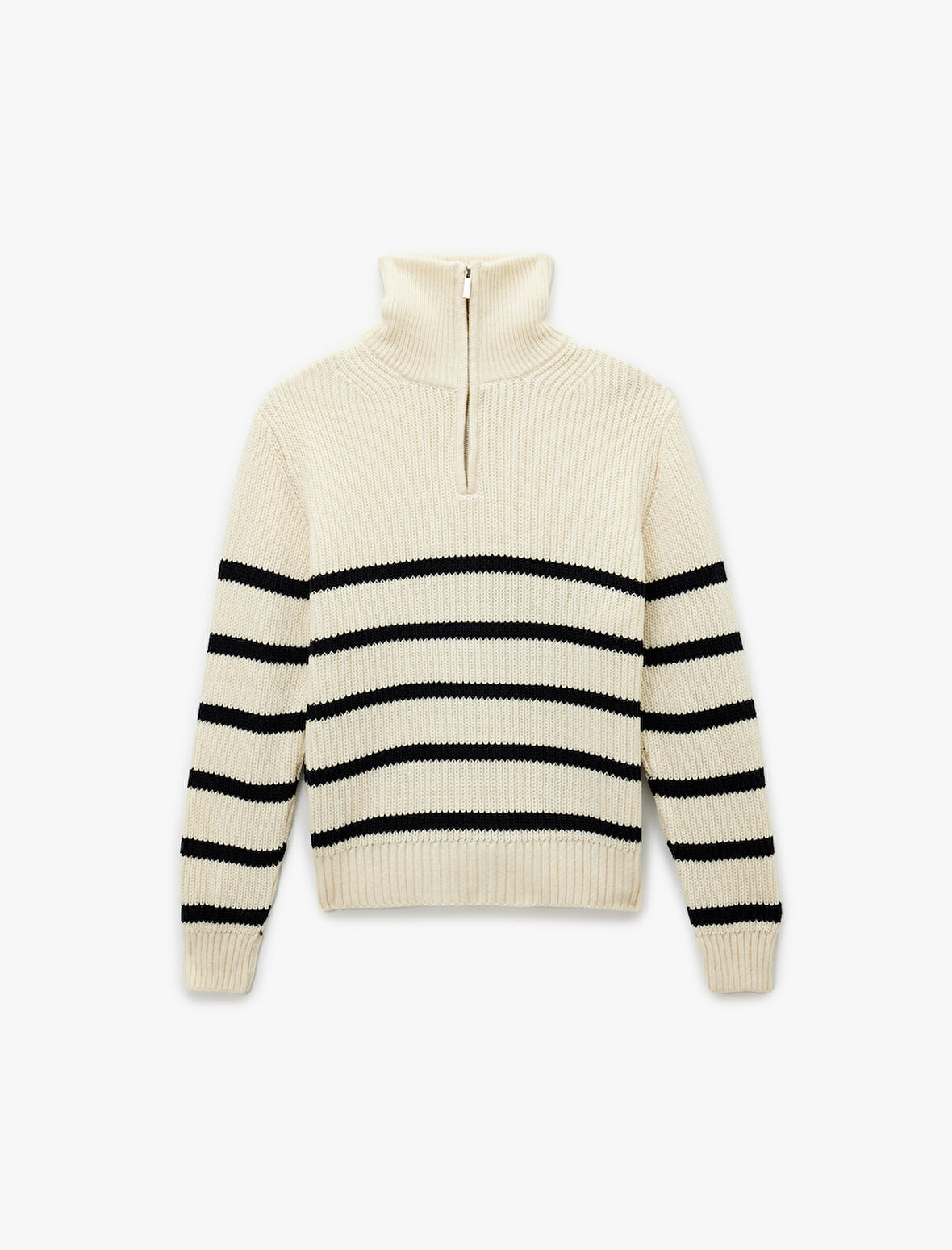 Yarım Fermuarlı Çizgili Kışlık Triko Kazak