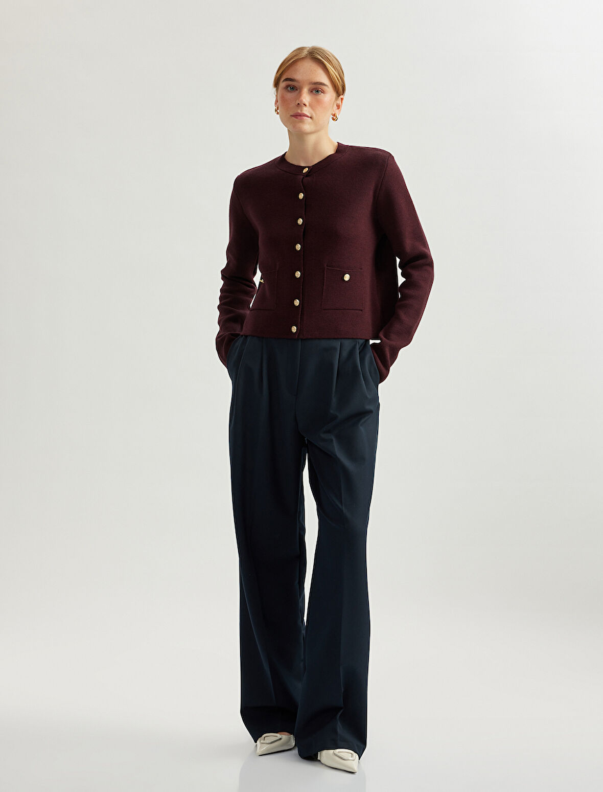 Bisiklet Yaka Uzun Kollu Düğmeli Triko Hırka