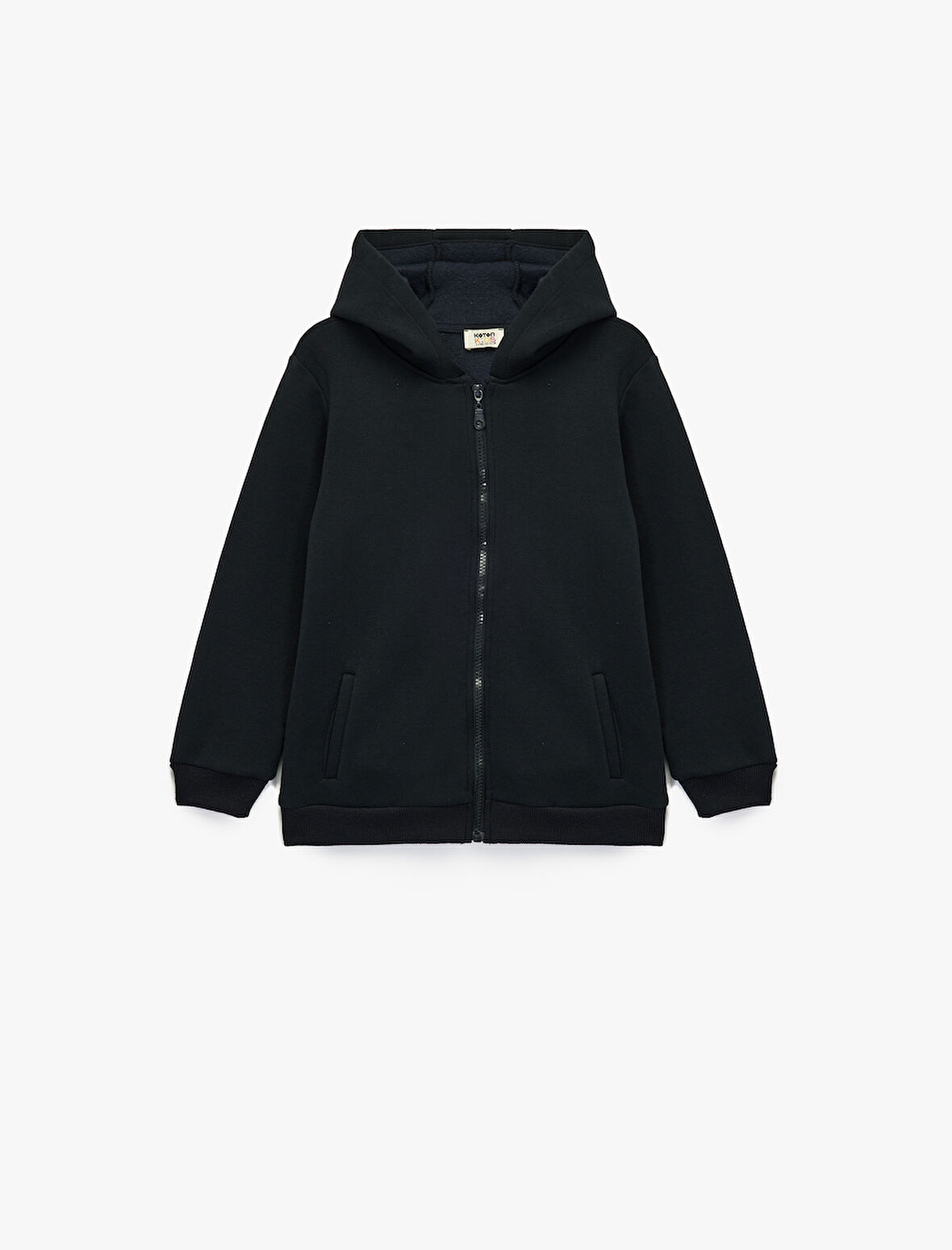 Şardonlu Uzun Kollu Fermuarlı Kapşonlu Sweatshirt