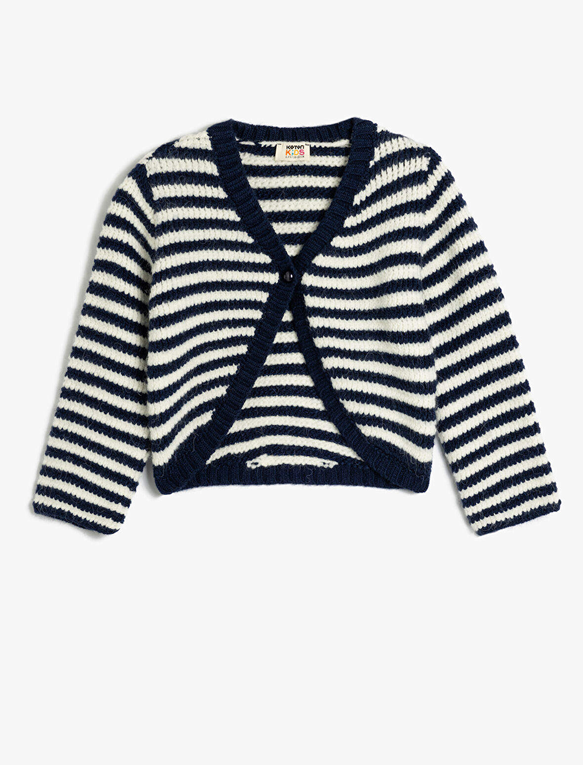 Düğme Detaylı V Yaka Uzun Kollu Çizgili Triko Hırka