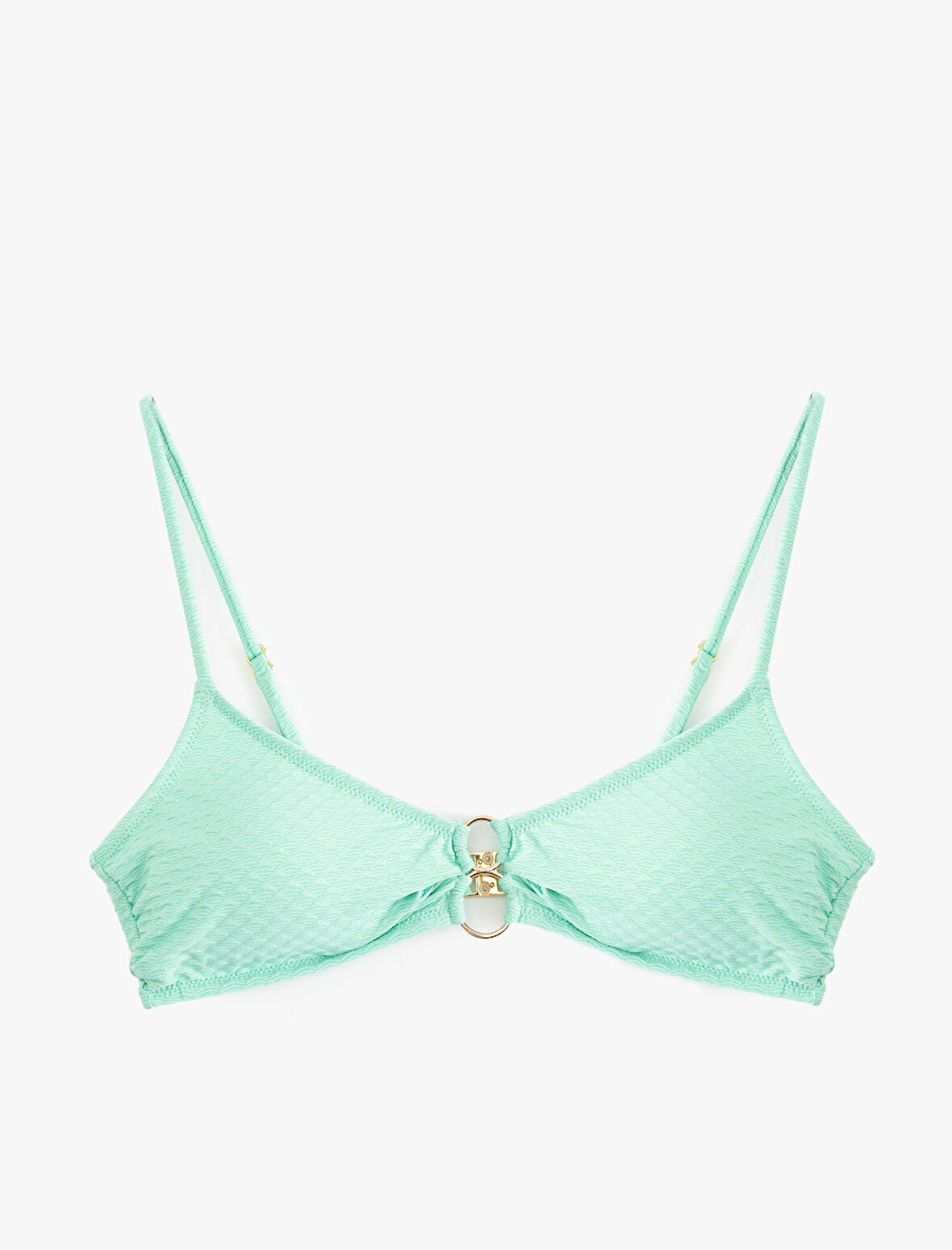 Astarlı Aksesuar Detaylı Dokulu Askılı Bikini Üstü